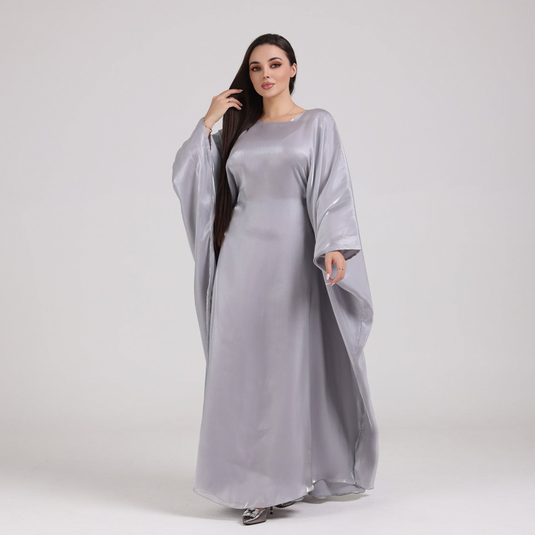Shining Solid Color Dress Abaya