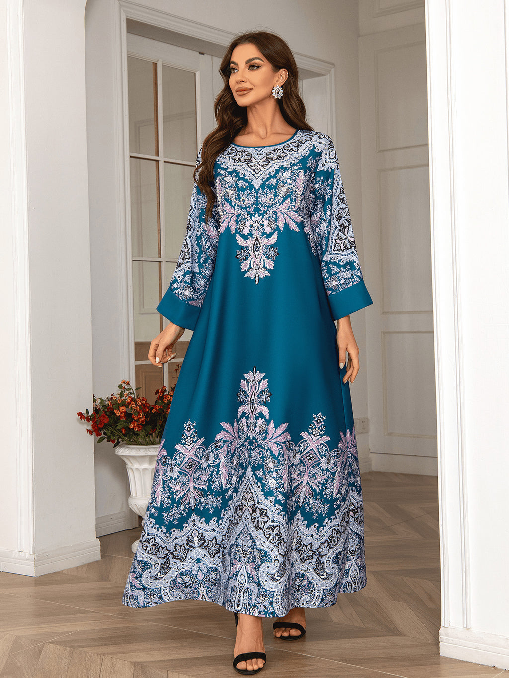 Mesh Vintage Style Floral Kaftan