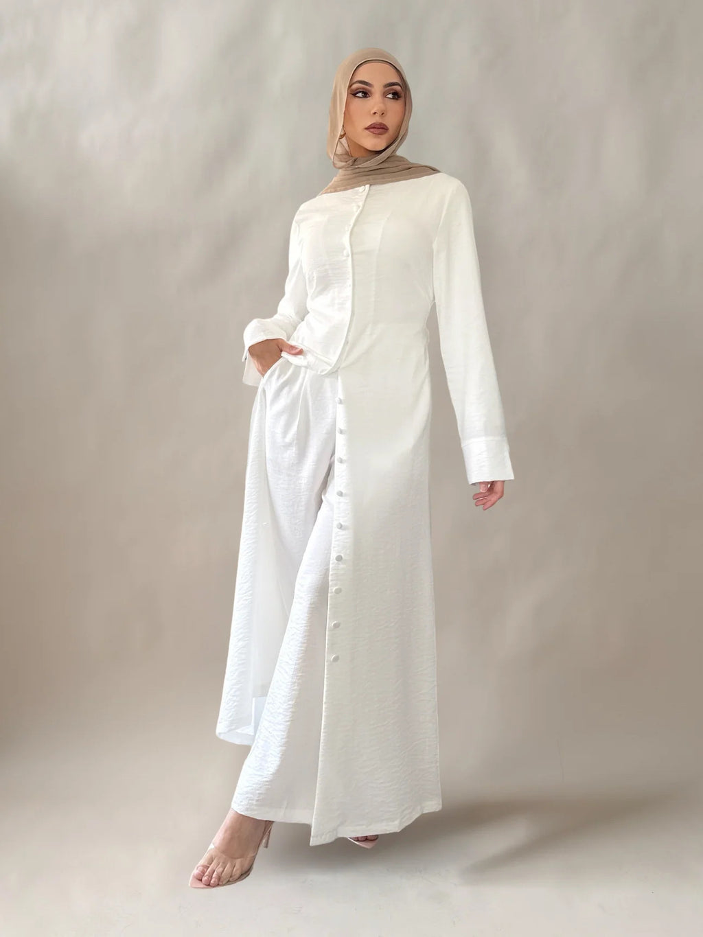 Solid Color Two-Piece Button Abaya