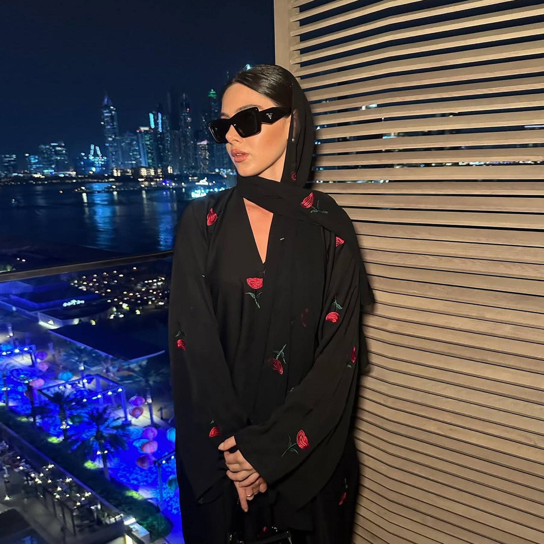 Solid Color Flower Embroidered Cardigan Abaya