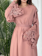 Solid Color Floral Lace Abaya