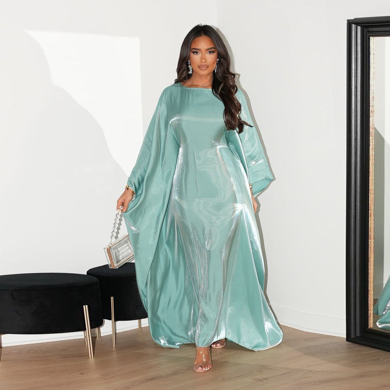 Shiny Silk Satin Waist Abaya