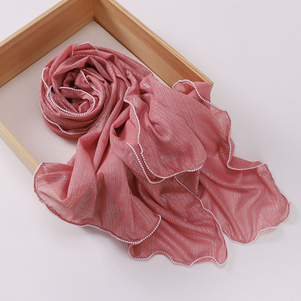 حجاب شيفون مطرز بخيوط فضية