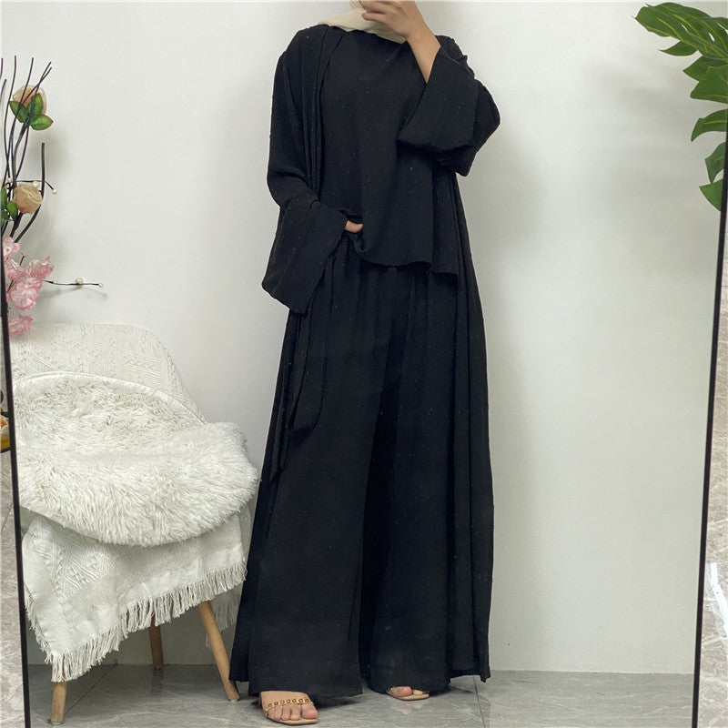 Dot Abaya, Top and Pants 3 Piece Set