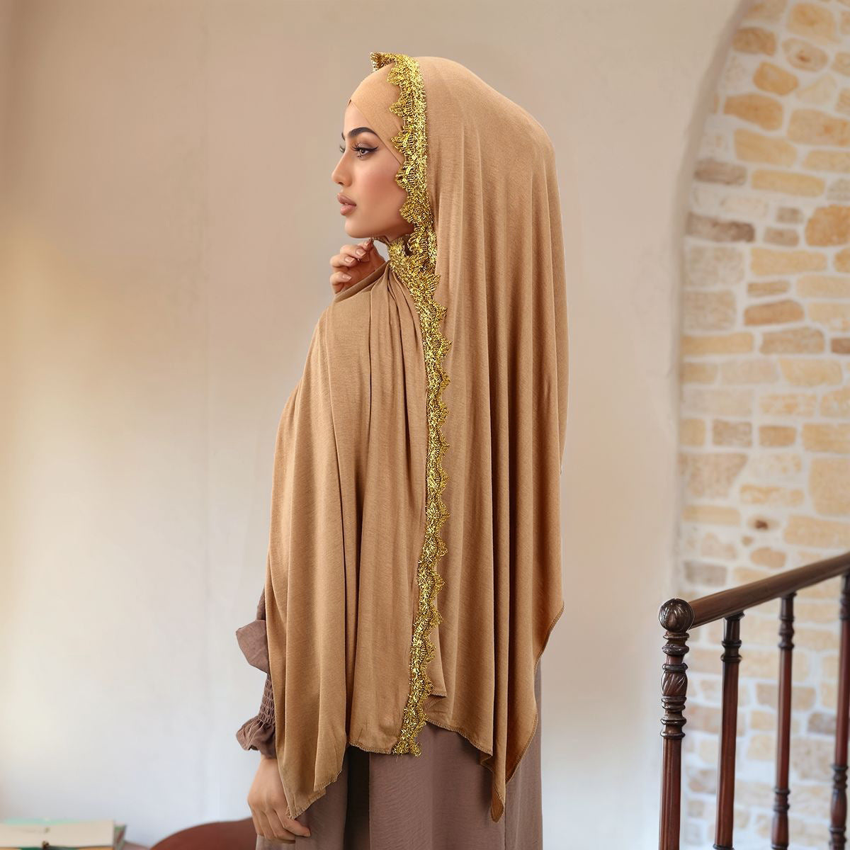 Golden Crown Chiffon Long Scarf for Women
