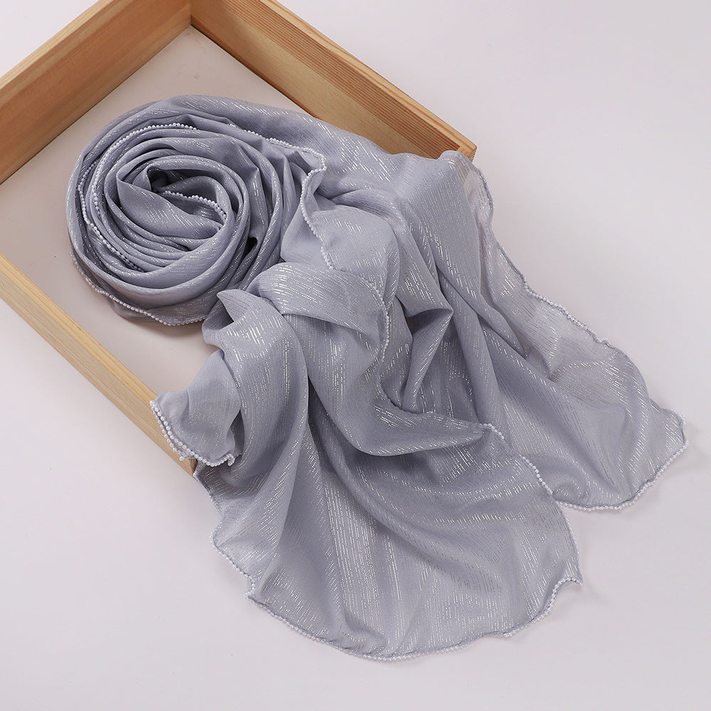 حجاب شيفون مطرز بخيوط فضية