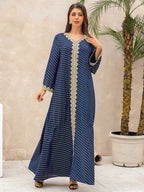Lace Tape V-Neck Kaftan - Blue