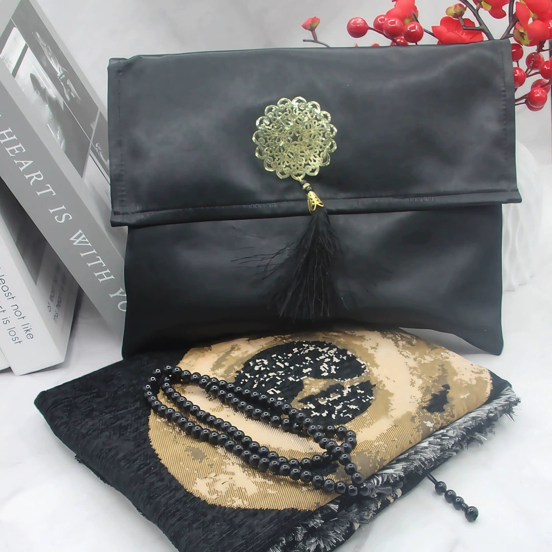 Ramadan Portable Prayer Rug with Fabric Bag - B Black 2