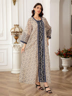 Timeless Beige and Navy Embroidered Kaftan