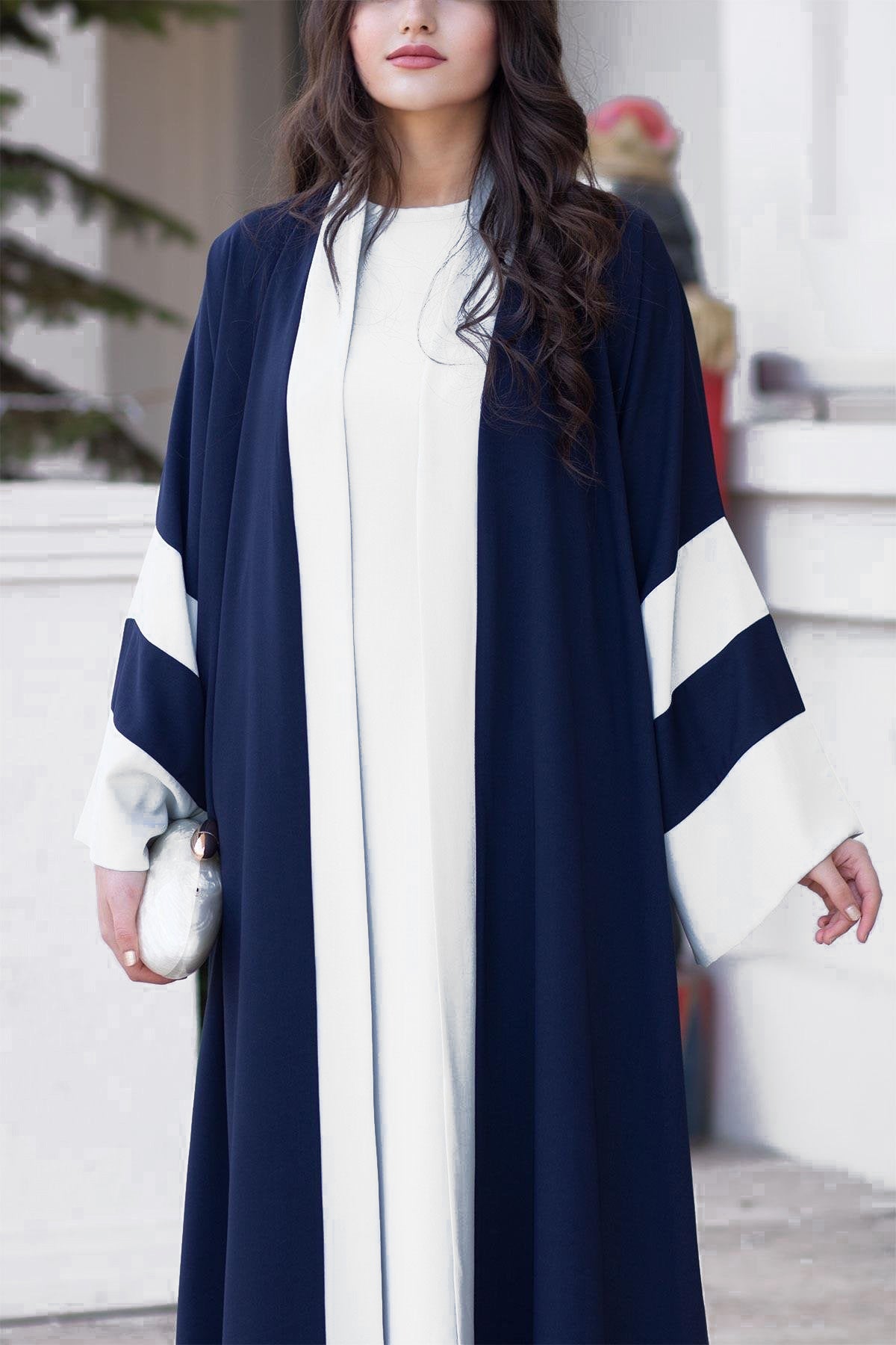 Simple Plain Color-blocked Abaya