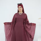 Lace Trim Solid Color 2PCS Abaya with  Hijab