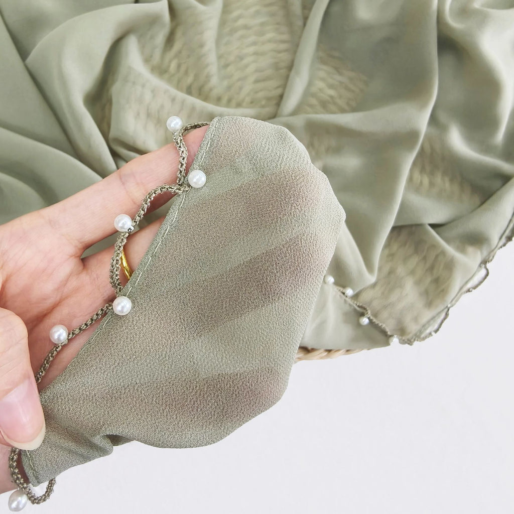 Wavy Edge Chiffon Hijab with Pearls