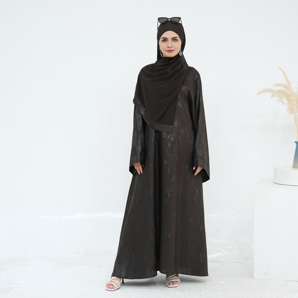 Jacquard Simple Dress Abaya with Hijab