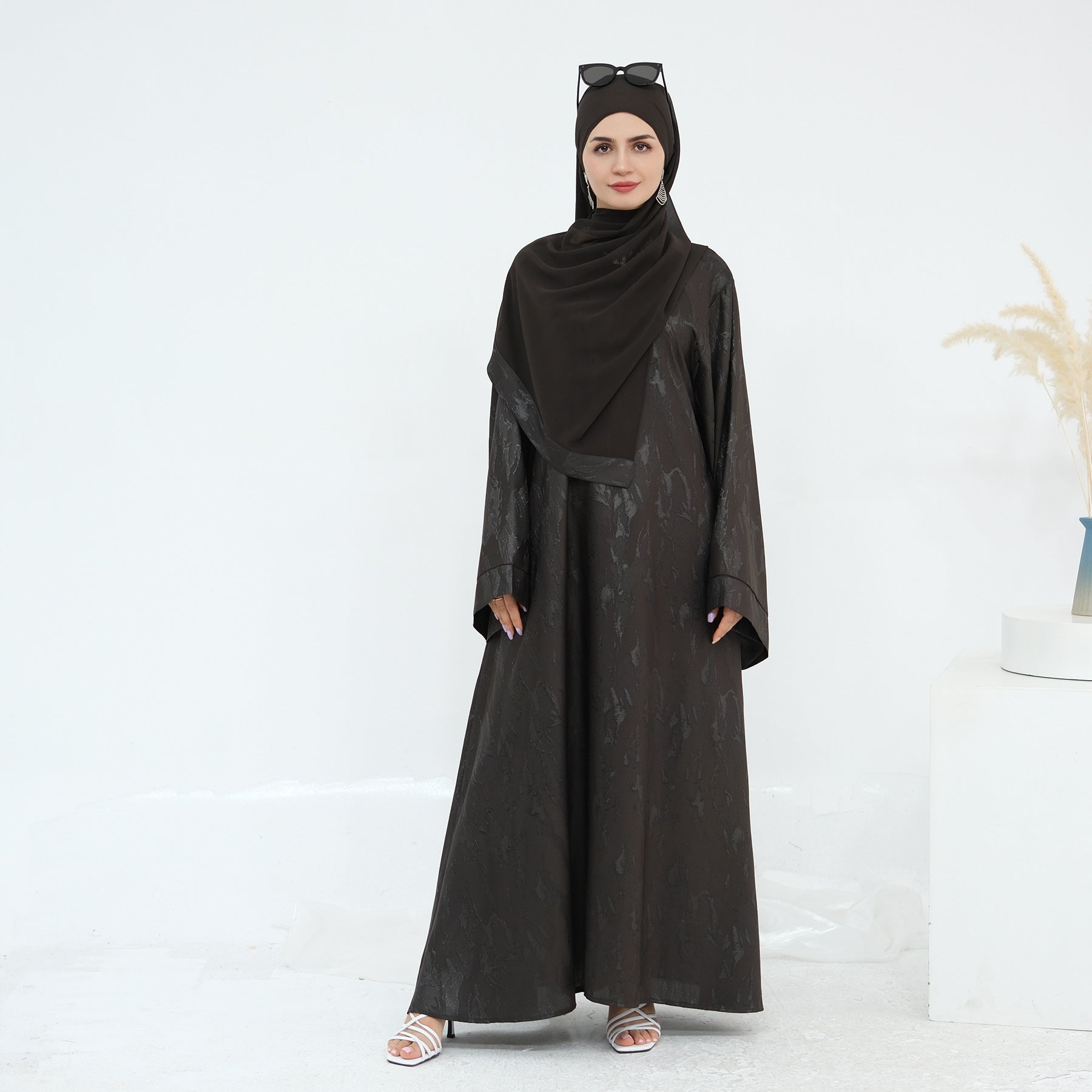 Jacquard Simple Dress Abaya with Hijab