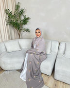 Solid Color Flower Embroidered Cardigan Abaya