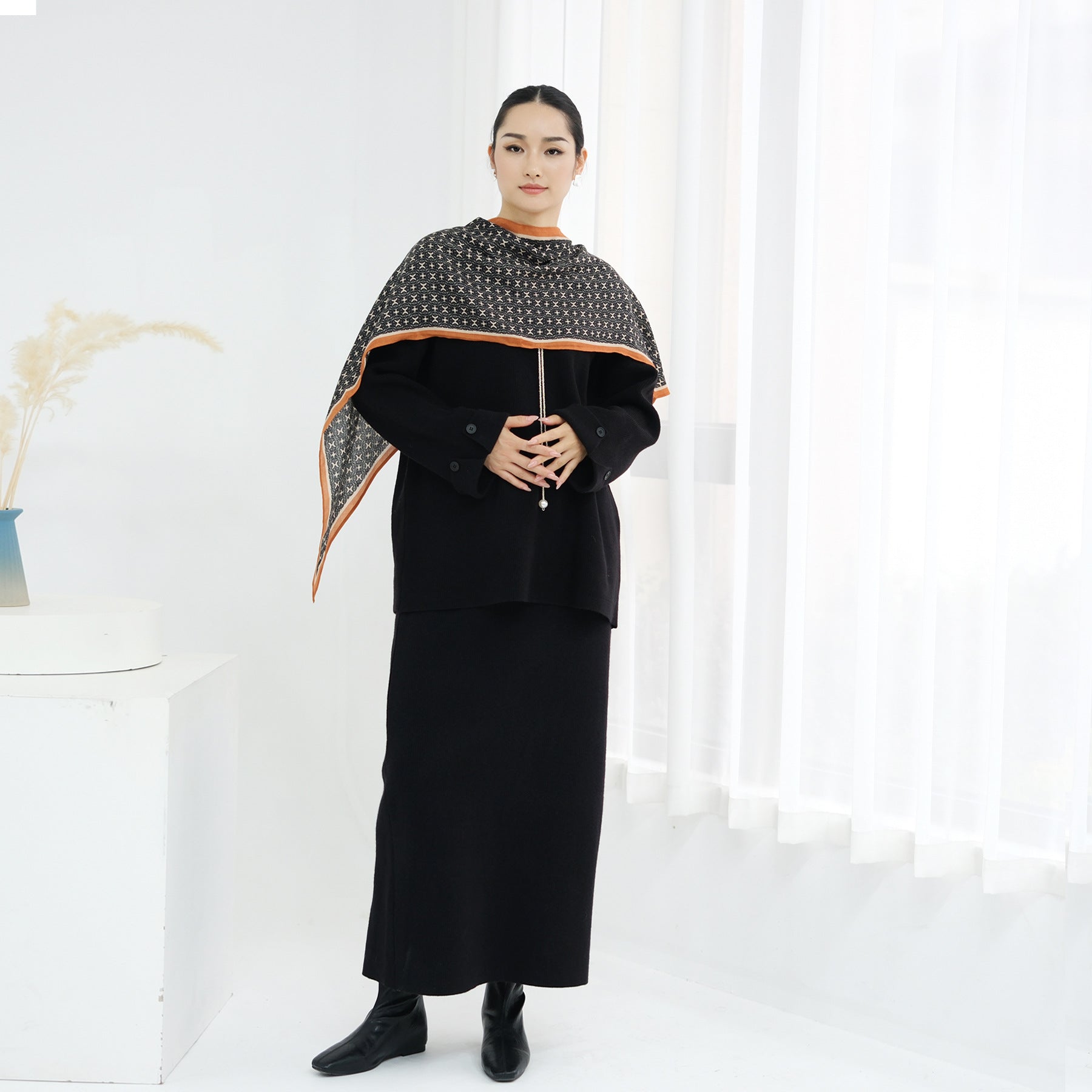Autumn and Winter Thickened Knitted Abaya Set