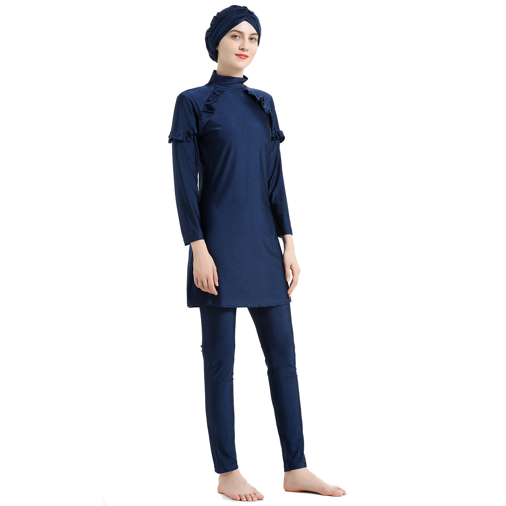 Blue Minimalist 3PCS Swimwear Burkini
