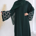 Solid Color Beaded Embroidered Cardigan Abaya