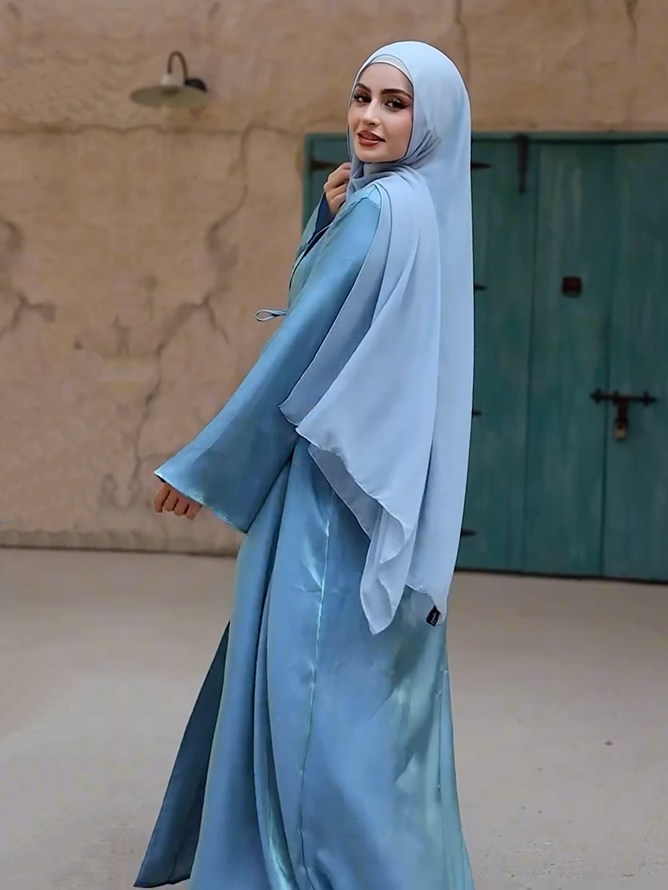 Lake Blue Tie Cardigan Abaya