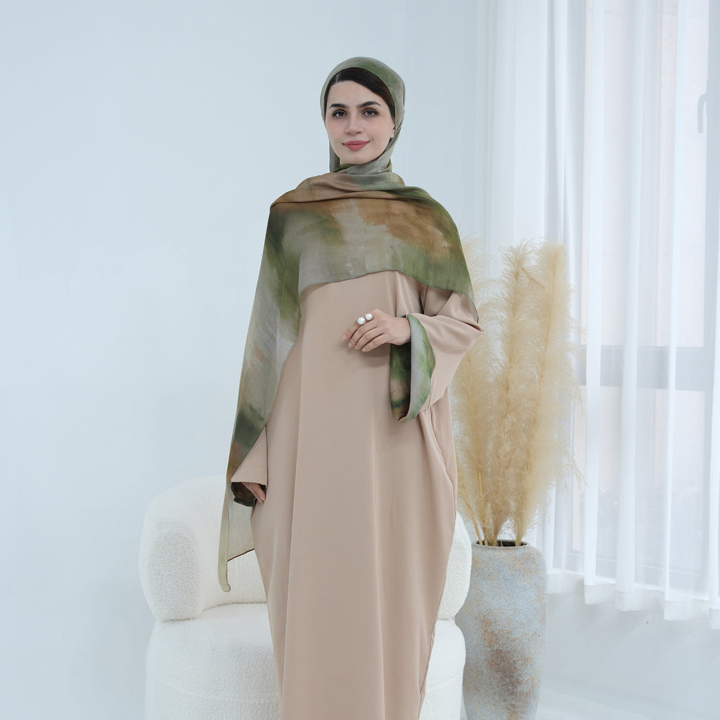 Printed Cuffs Abaya Dress with Hijab