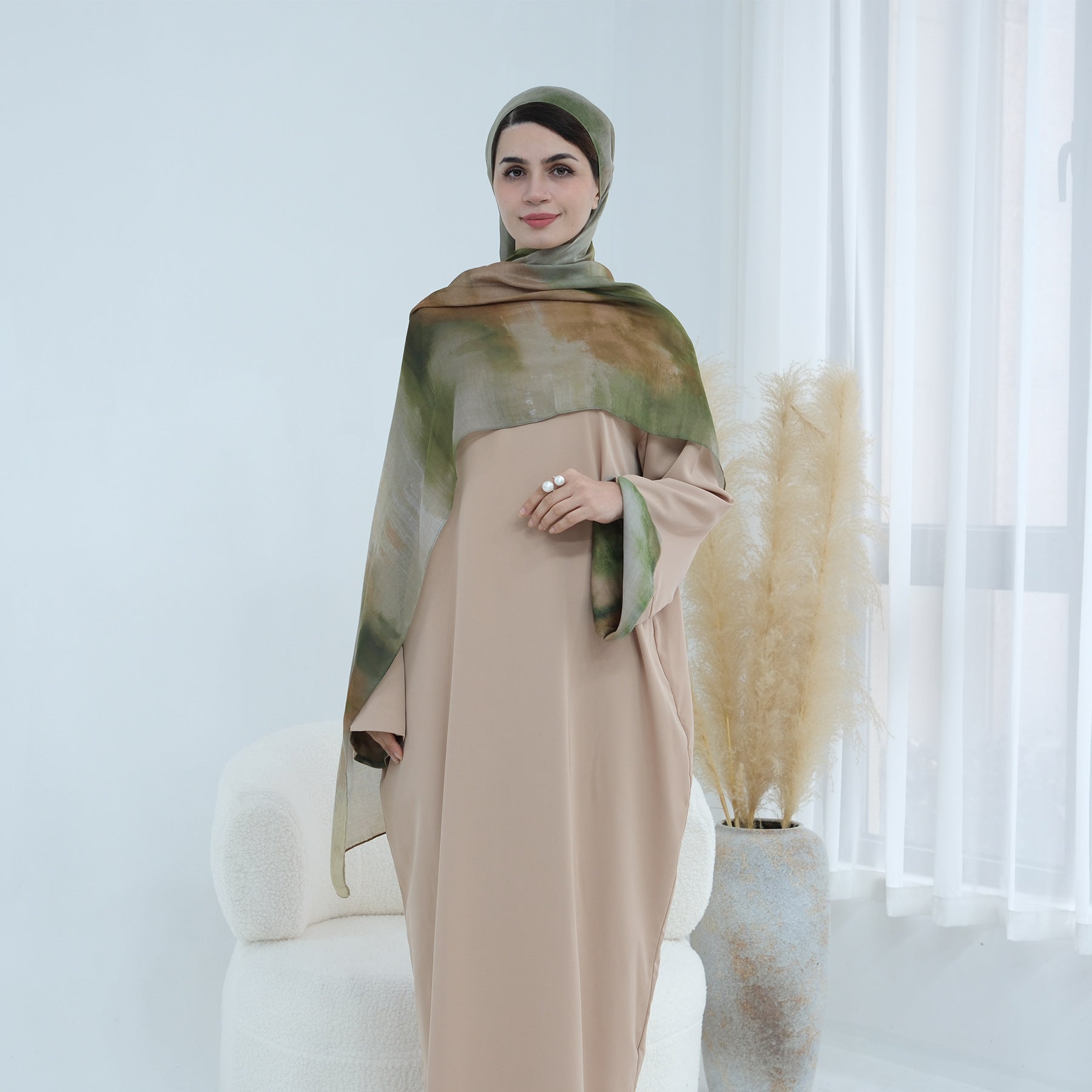 Printed Cuffs Abaya Dress with Hijab