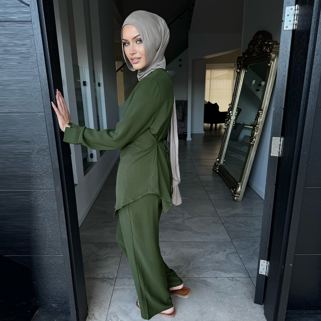 Solid Color 2PCS Casual Abaya