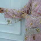Golden Hook Flower Embroidered Cardigan Abaya