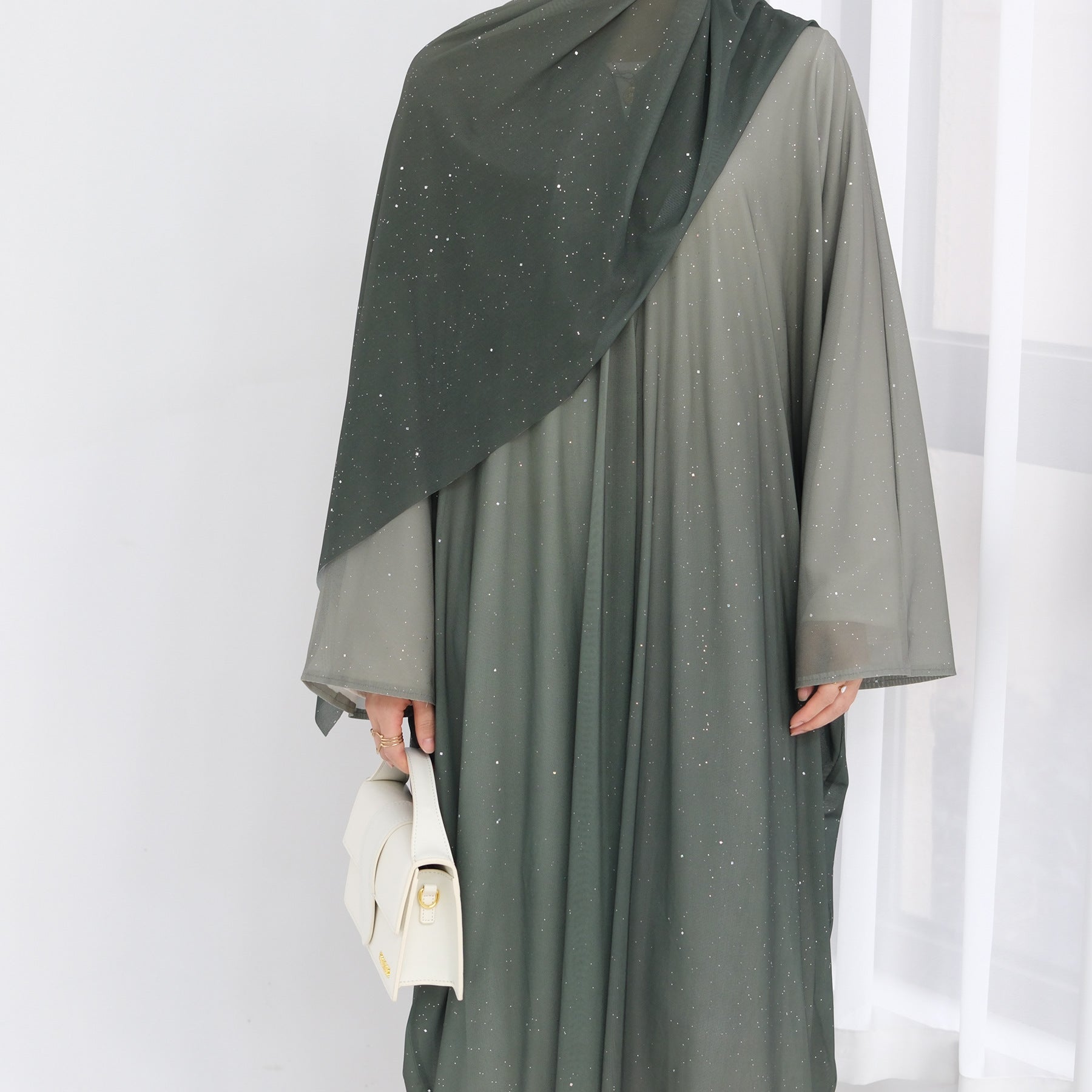 Gradient Sequin Butterfly Open Abaya