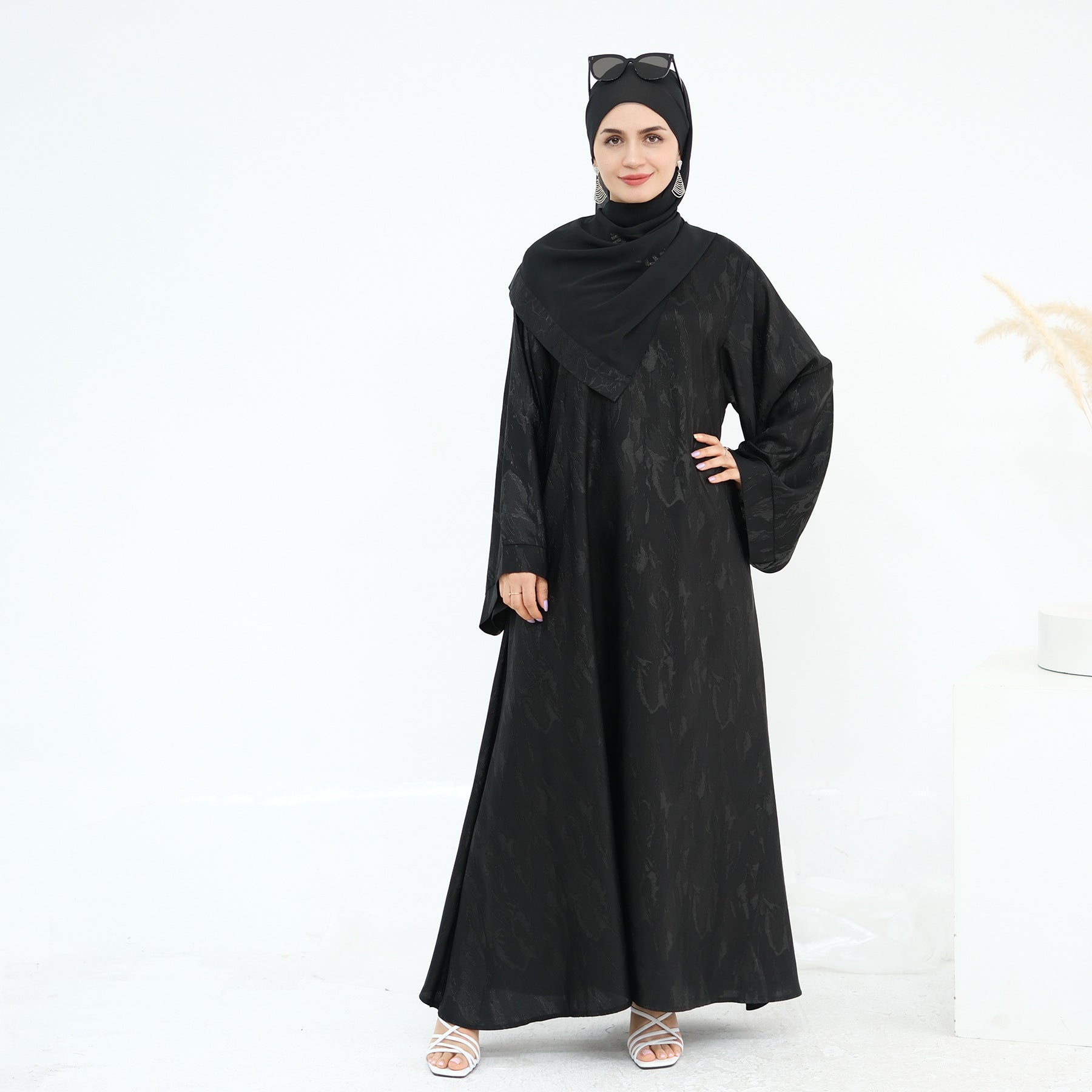 Jacquard Simple Dress Abaya with Hijab