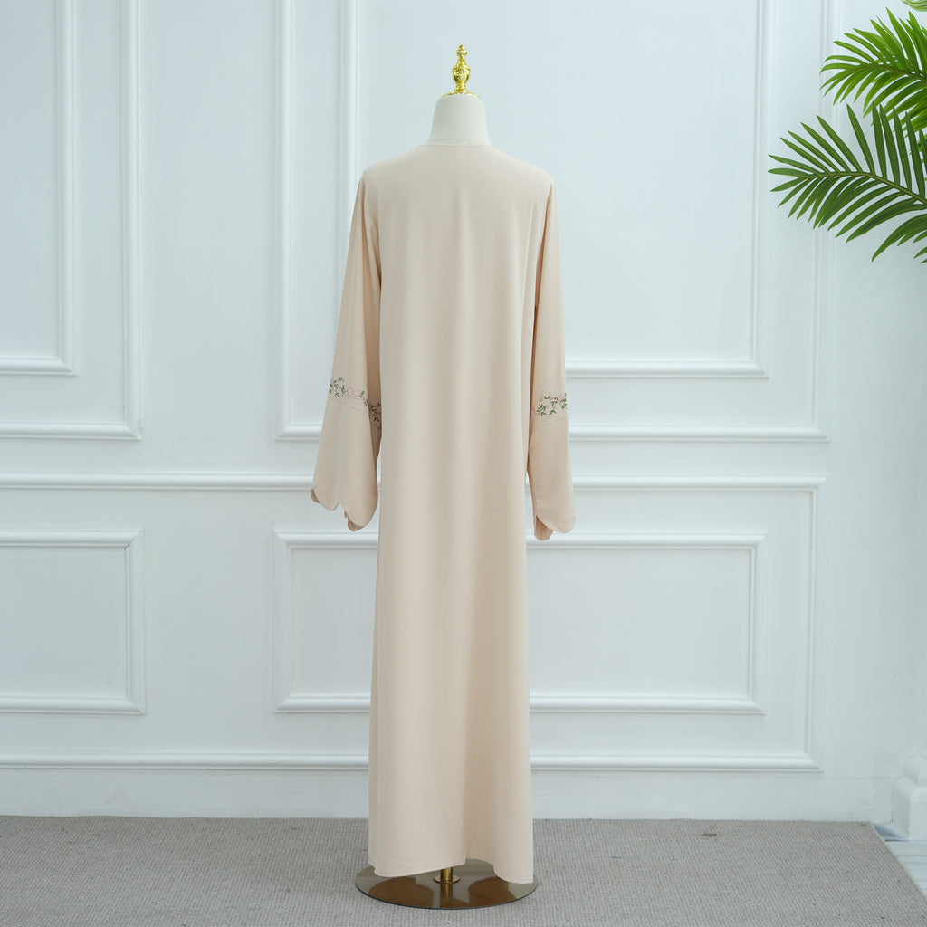 Flower Embroidered Solid Color Cardigan Abaya