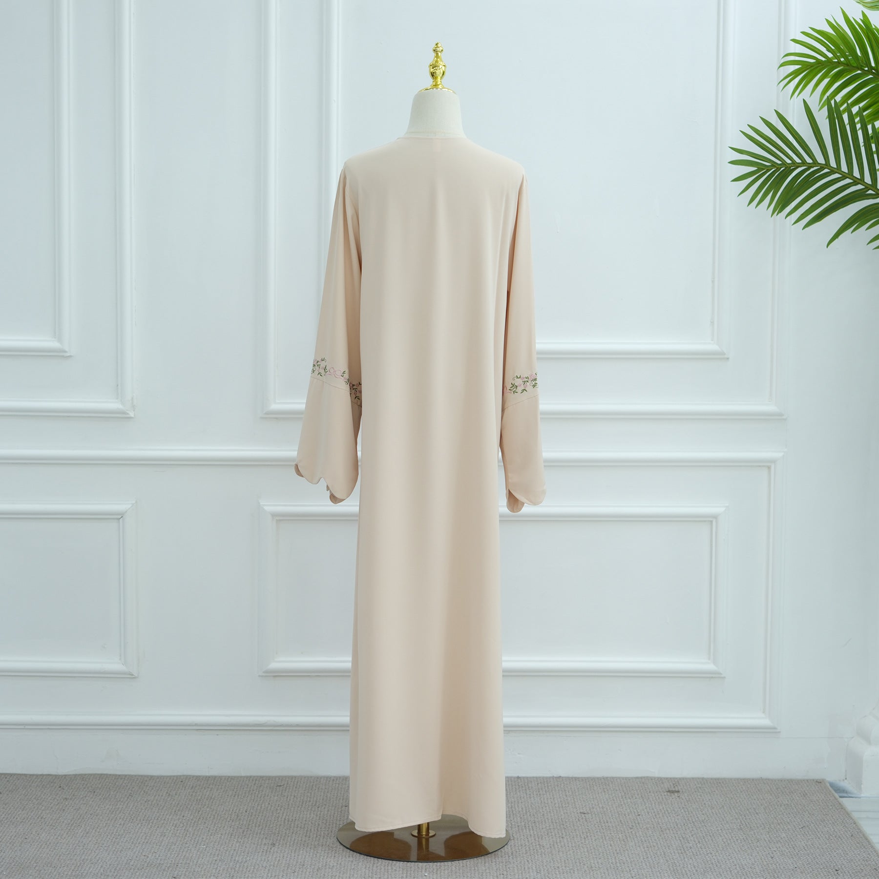 Flower Embroidered Solid Color Cardigan Abaya