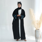 Embroidered Butterfly Print Kaftan with Hijab