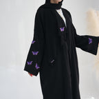 Embroidered Butterfly Print Kaftan with Hijab