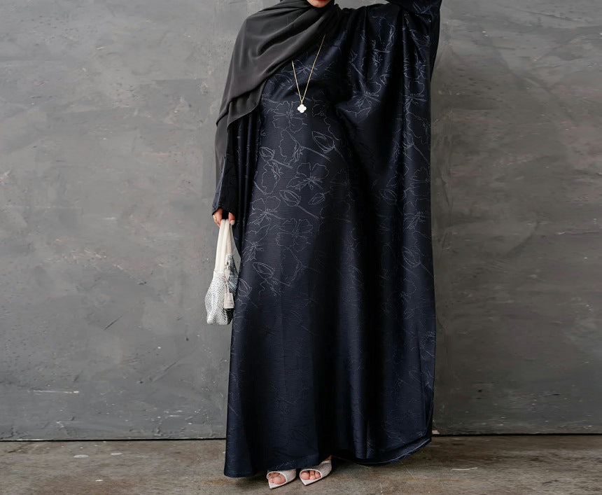 Jacquard Waist-Tied Dress Abaya with Hijab