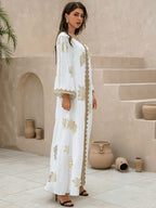 Abaya One-Piece V Neck Floral Embroidery