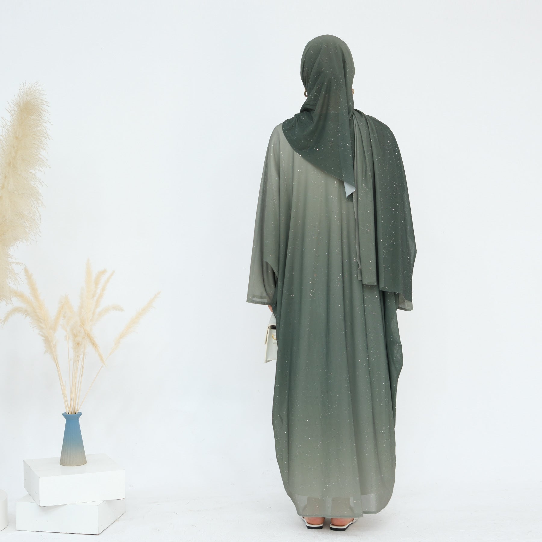 Gradient Sequin Butterfly Open Abaya