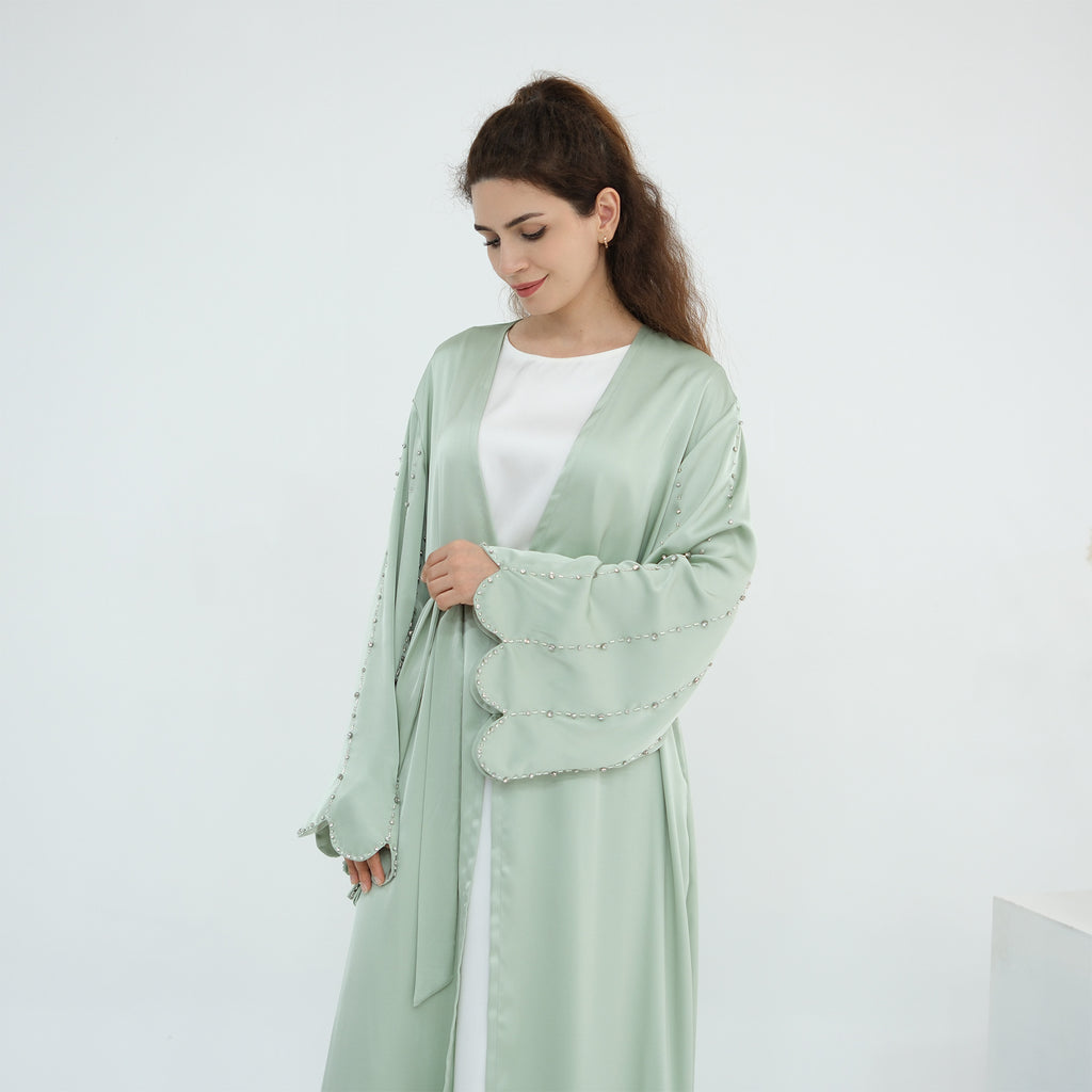 Luxurious Hand-embroidered Beaded Open-front Abaya