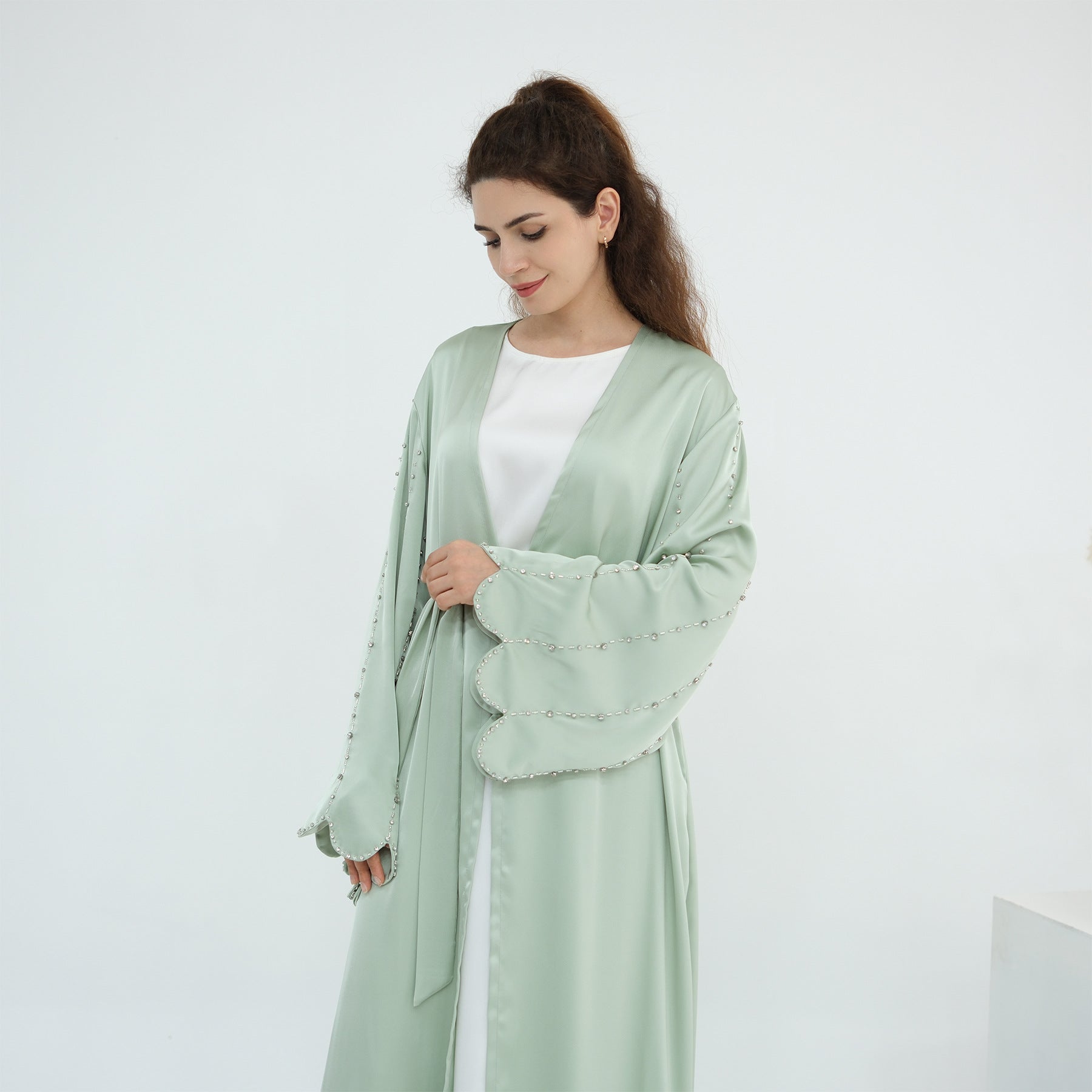 Luxurious Hand-embroidered Beaded Open-front Abaya