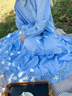 Cutout Lace Bubble Sleeve Abaya