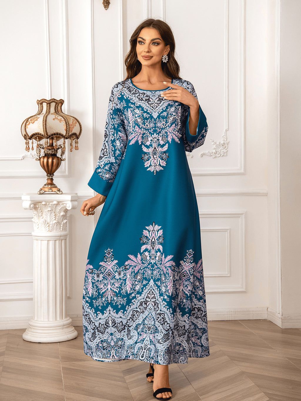 Mesh Vintage Style Floral Kaftan