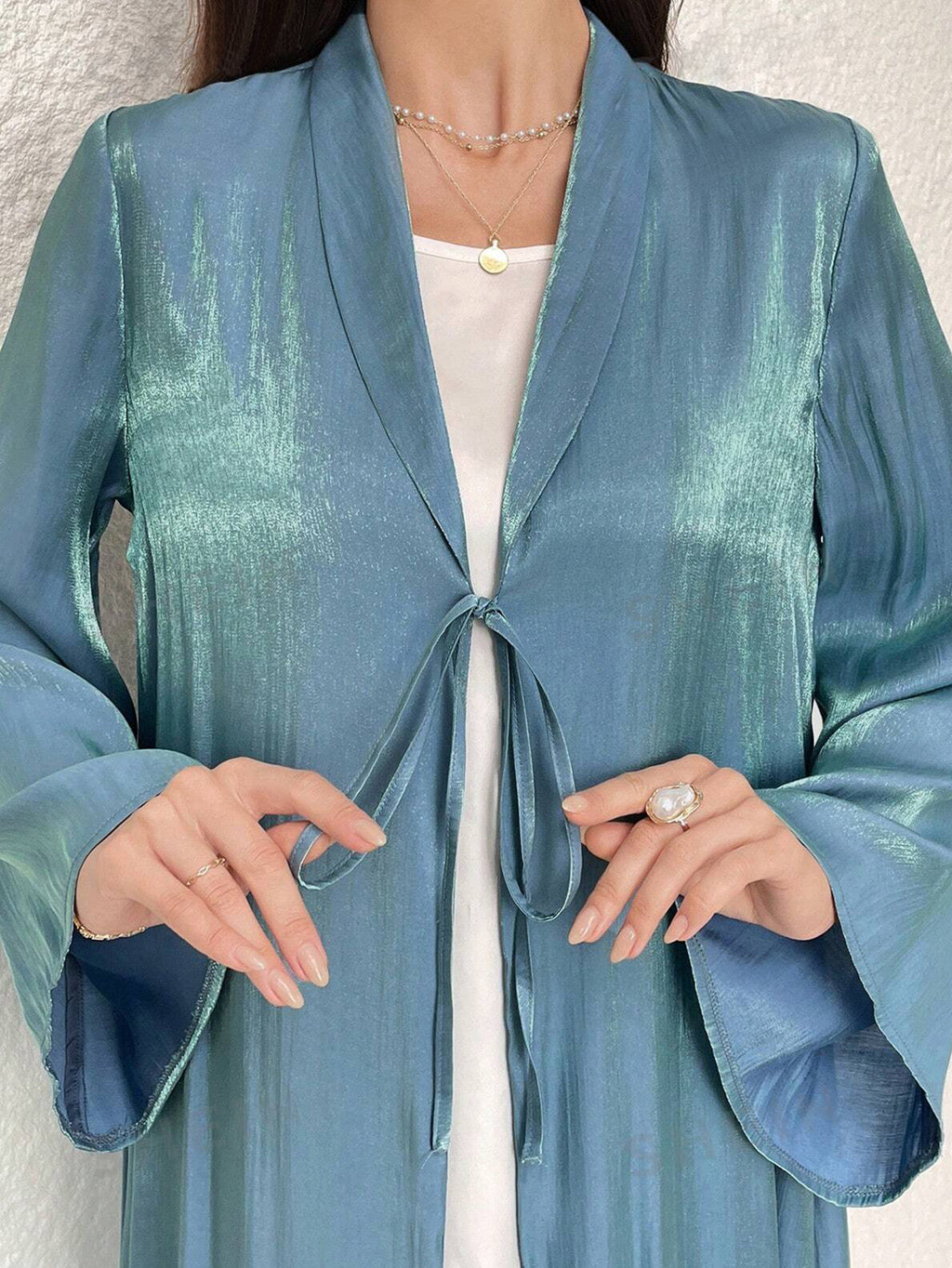 Lake Blue Tie Cardigan Abaya
