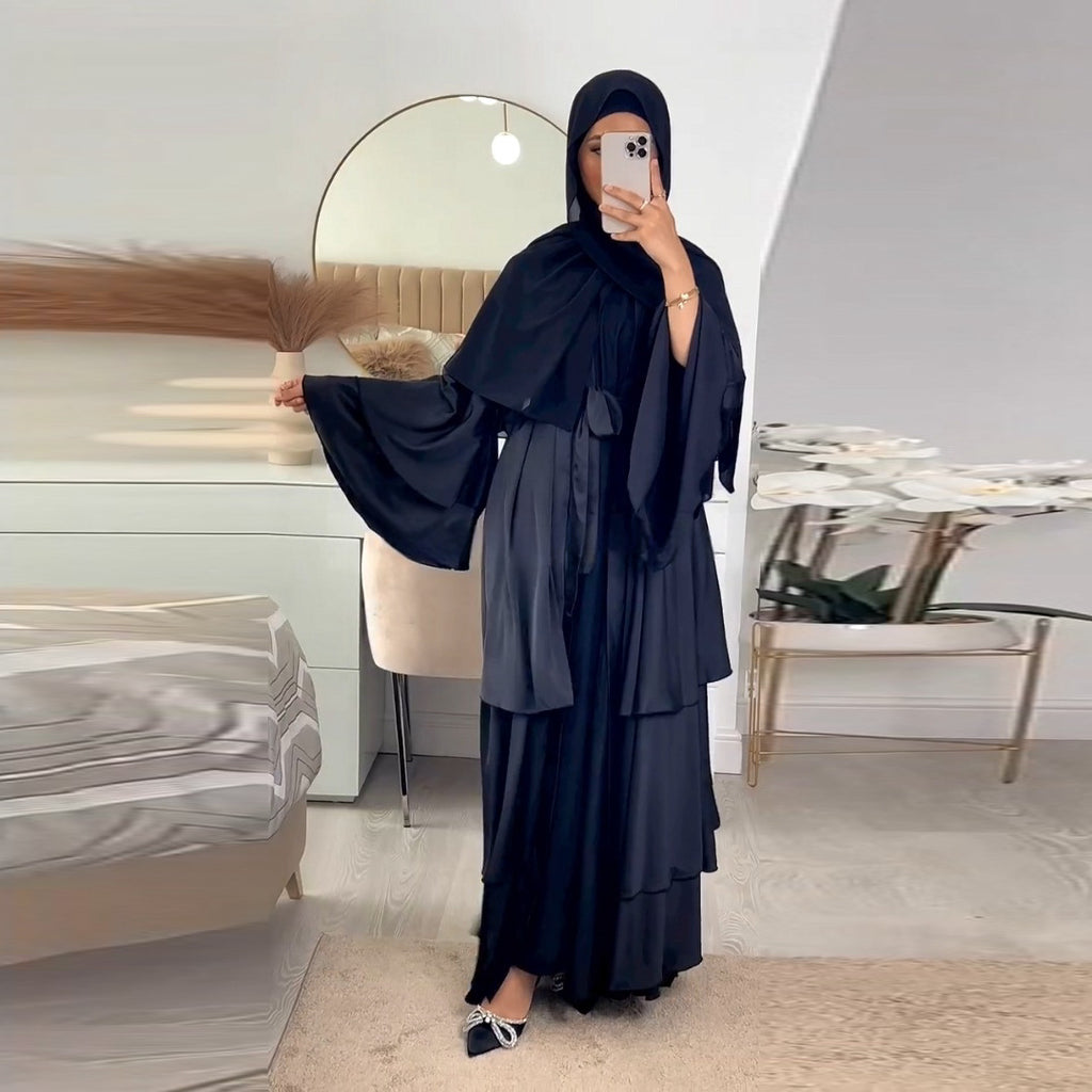 Solid Color Wavy Cardigan Abaya