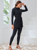 Trendy Black Long Sleeve Beach Swimsuit