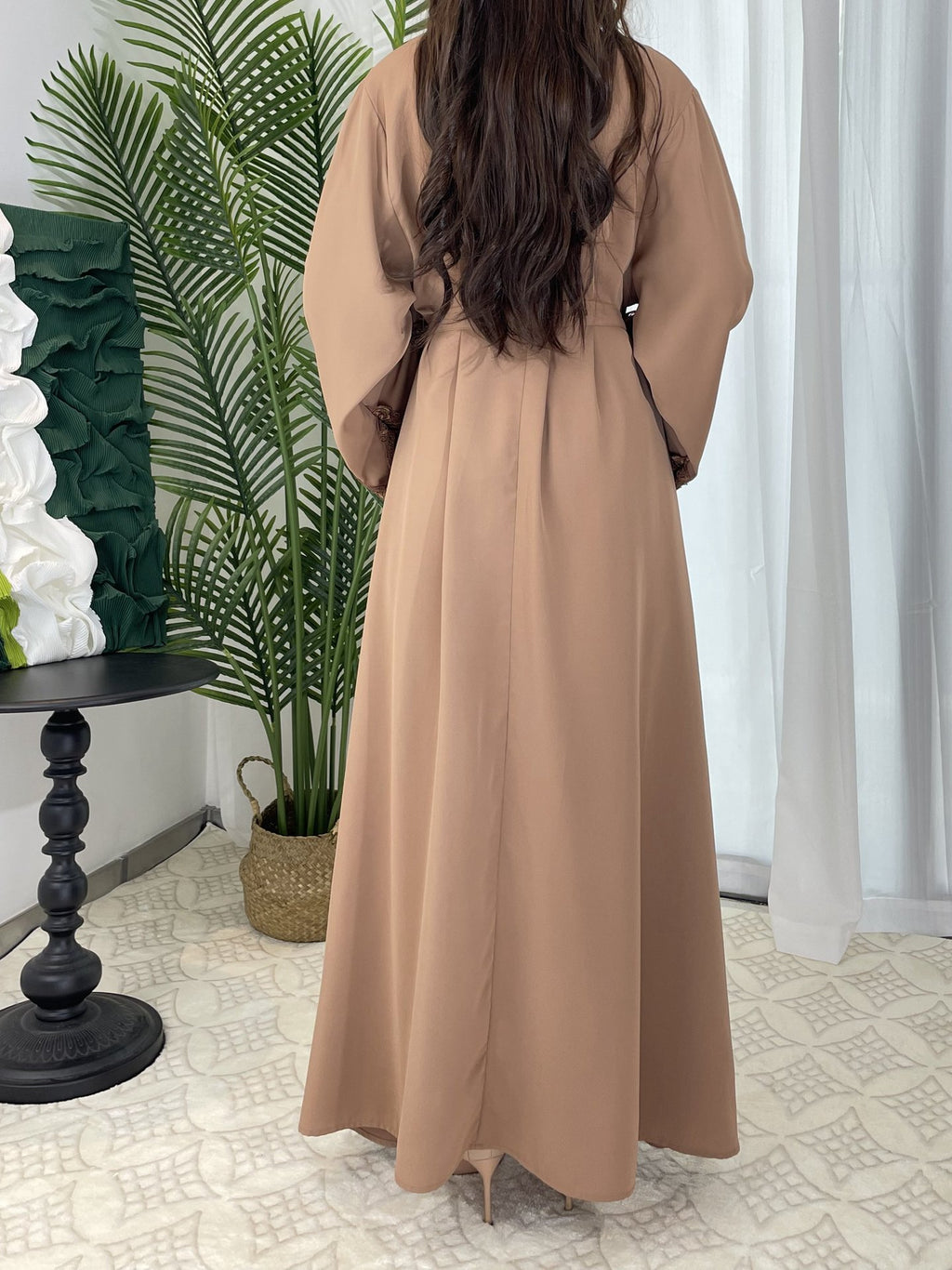 Solid Color Floral Lace Abaya