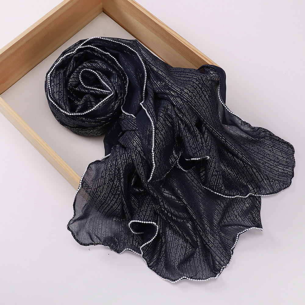 حجاب شيفون مطرز بخيوط فضية