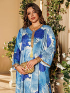 Rhinestone Fashion Print Satin Abaya