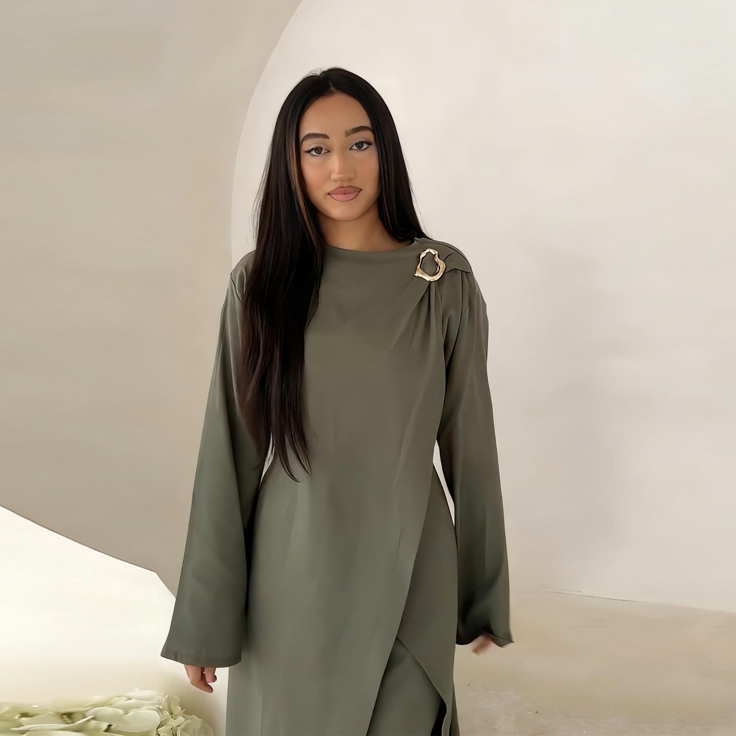 Solid Color Fashion Two-Piece Abaya