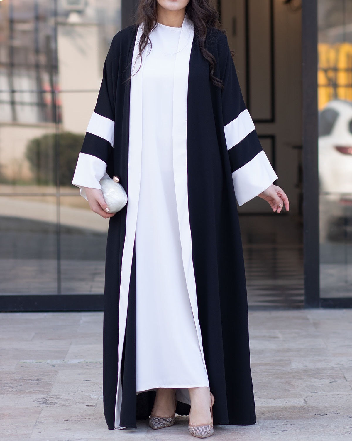 Simple Plain Color-blocked Abaya