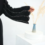Beaded Line Trimmed Open Front Abaya
