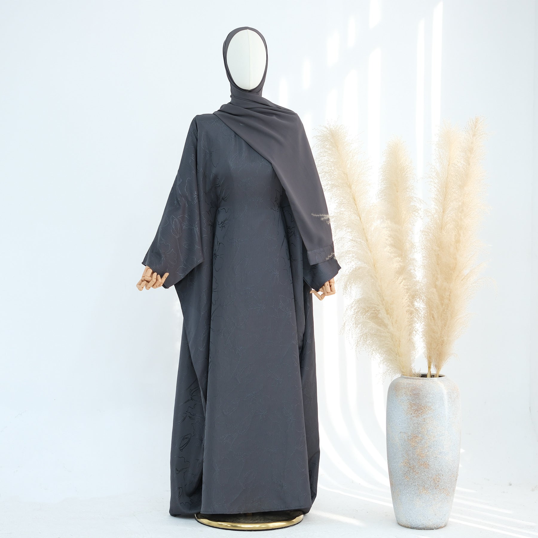 Fashionable Jacquard Dress Abaya with Hijab